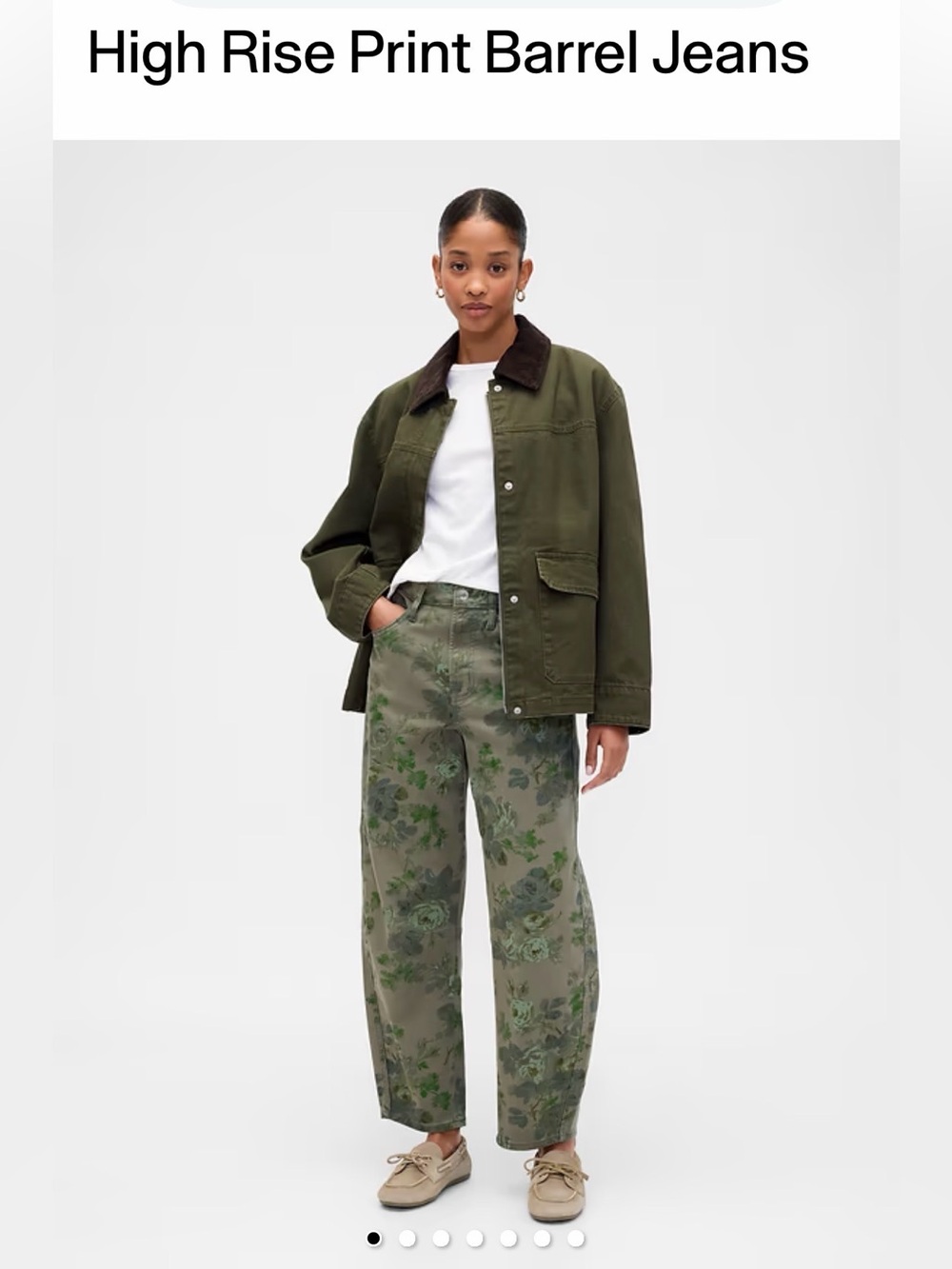 GAP Factory Green floral print Barrel High Rise Denim Pants 14L
